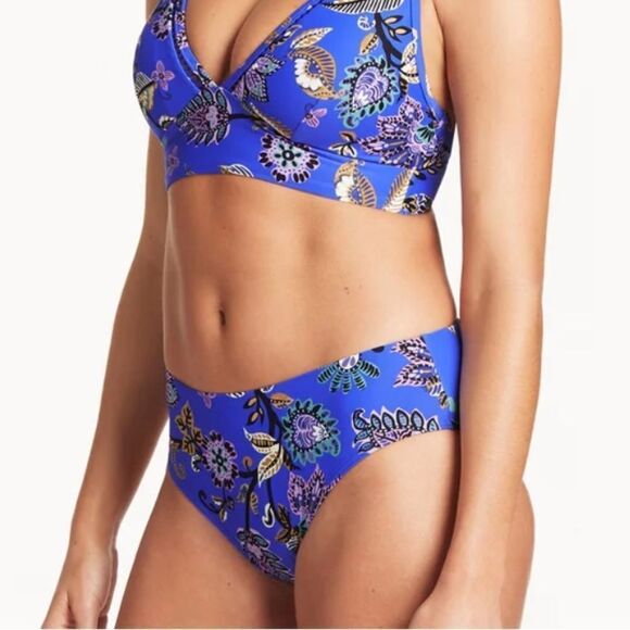 NWT New Sea Level Carnivale Floral High-Waisted Blue Swim Bikini Bottom 10 - Picture 3 of 15